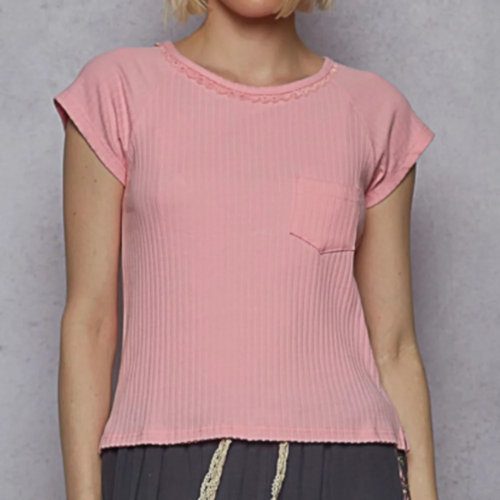 POL Pink Ribbed Top Lace Detail - Picture 2 of 6